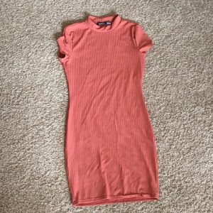 Muted orange/coral light bodycon knee dress